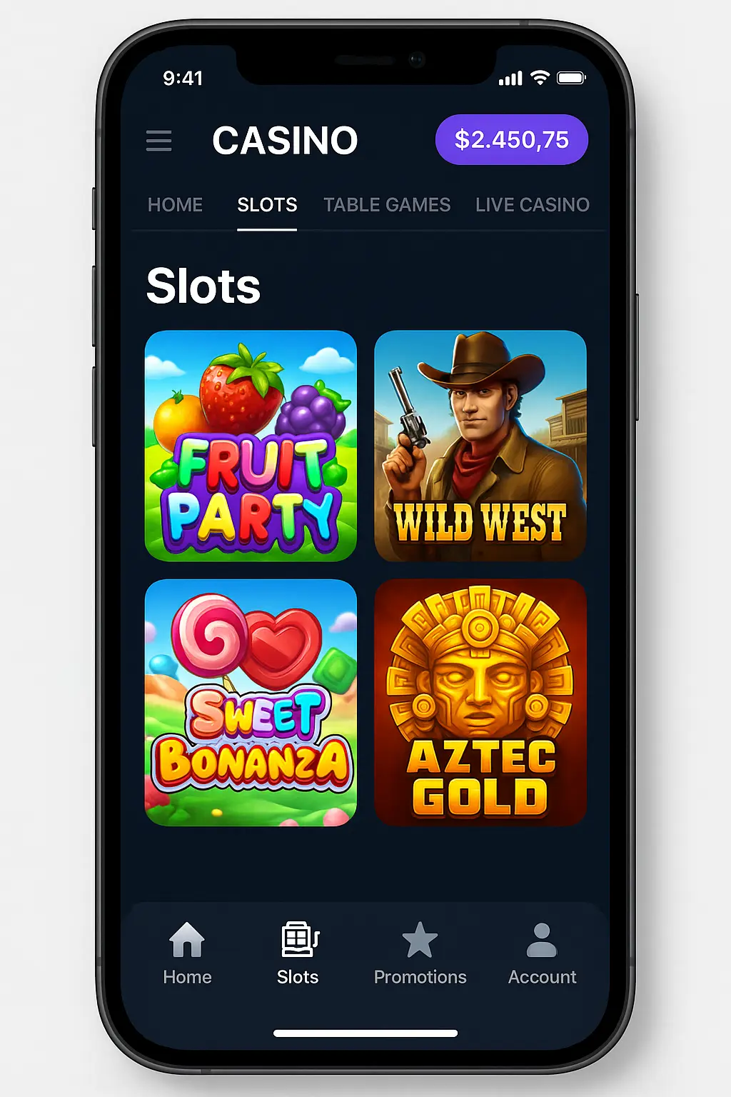 Interface mobile casino